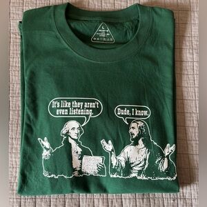 NWOT Green Graphic Tee with Humorous Print